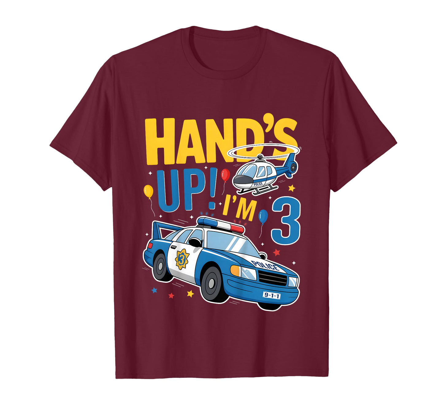 Police 3rd Birthday Boy Girl 3 Year Old Policeman Police Car T-Shirt