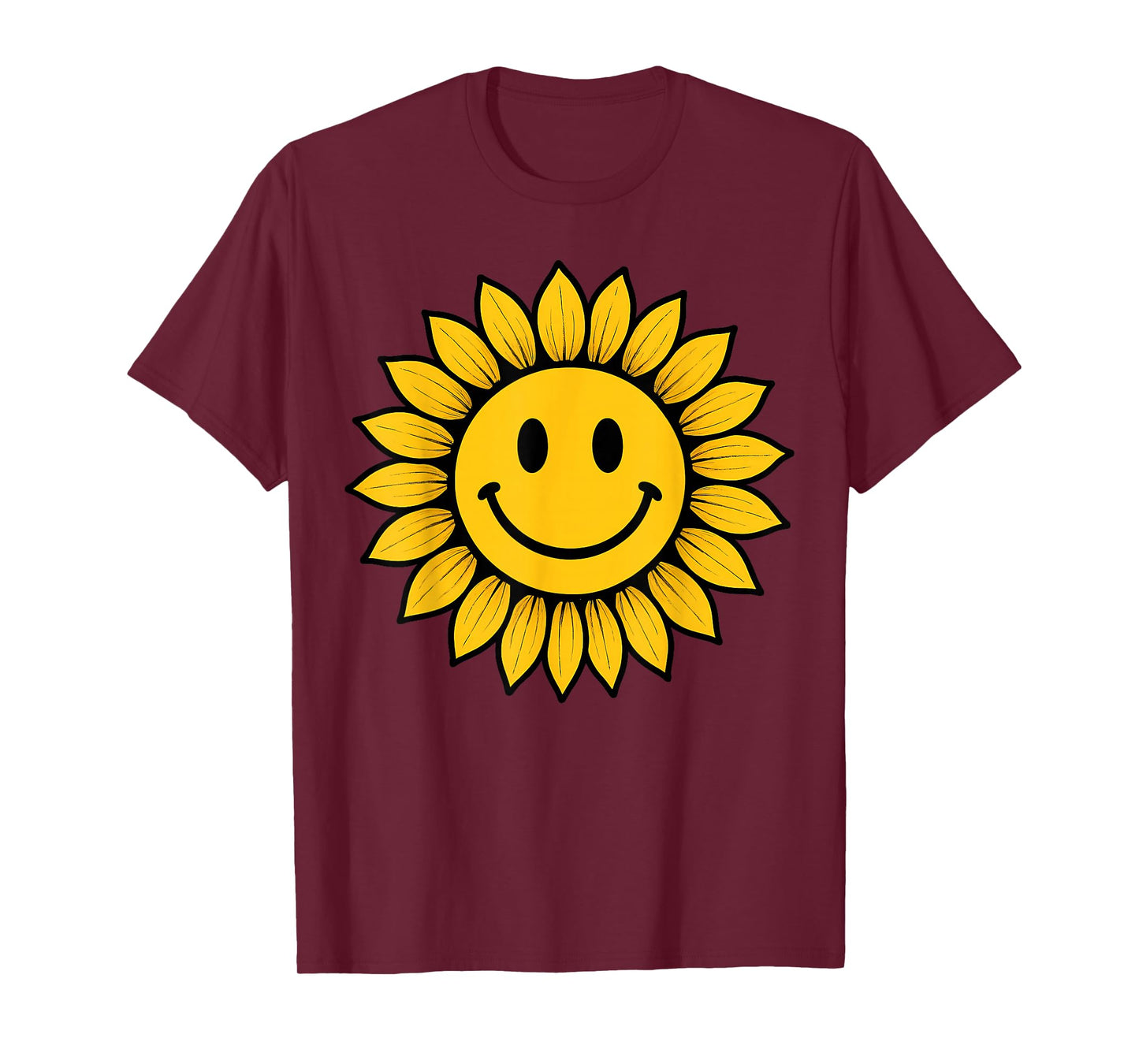 70s Yellow Smile Face Sunflower Smiling Happy Retro Funny T-Shirt