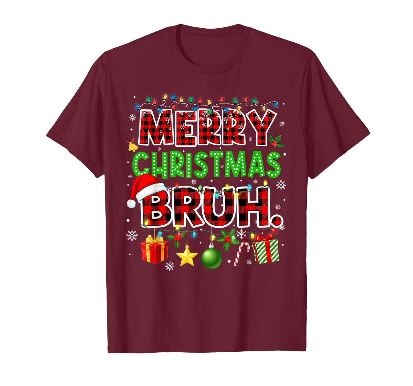 Merry Christmas Bruh Funny Red Plaid Teens Boys Kids Meme T-Shirt