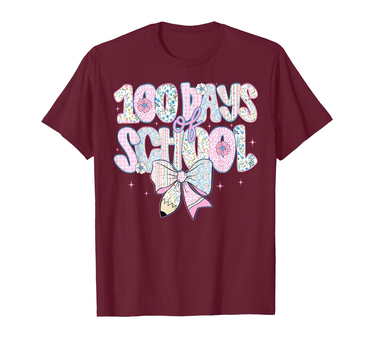 100 Days of School Floral Coquette Pencil Bow Teacher Girls T-Shirt