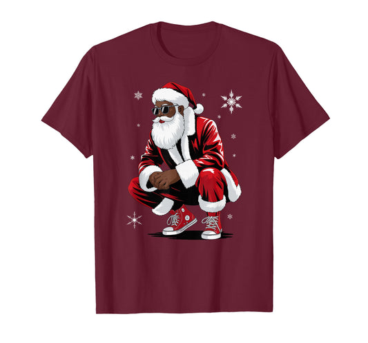 African American Christmas Pajama Xmas Afro Santa Claus T-Shirt