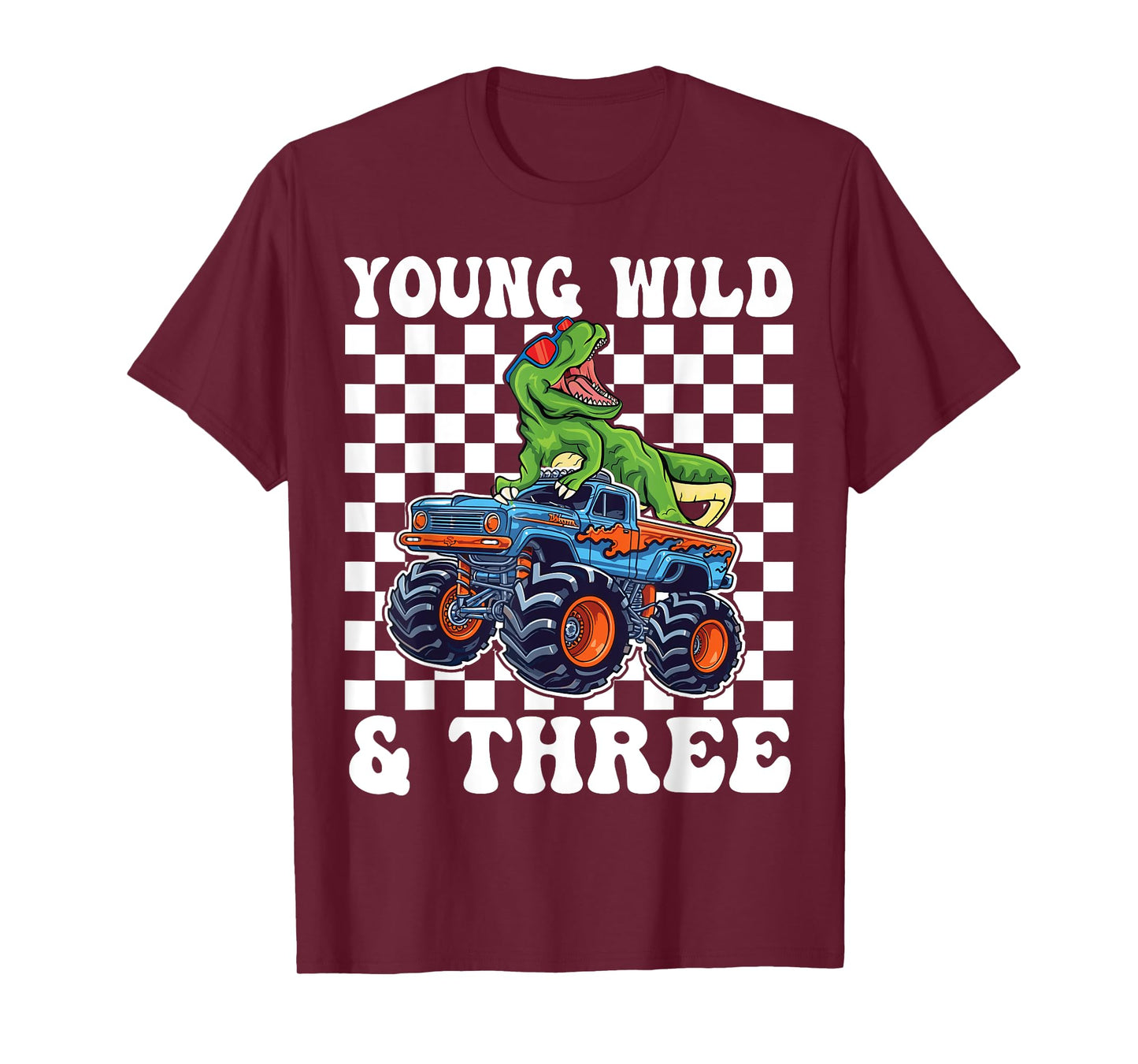 3rd Birthday Monster Truck Young Wild And Three 3 Year Old T-Shirt