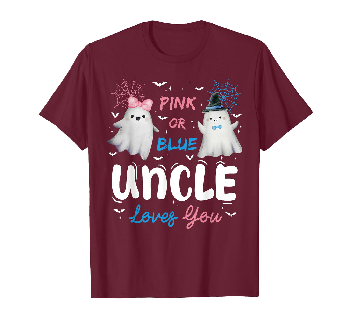 Pink or Blue Uncle Loves You Halloween Ghost Gender Reveal T-Shirt