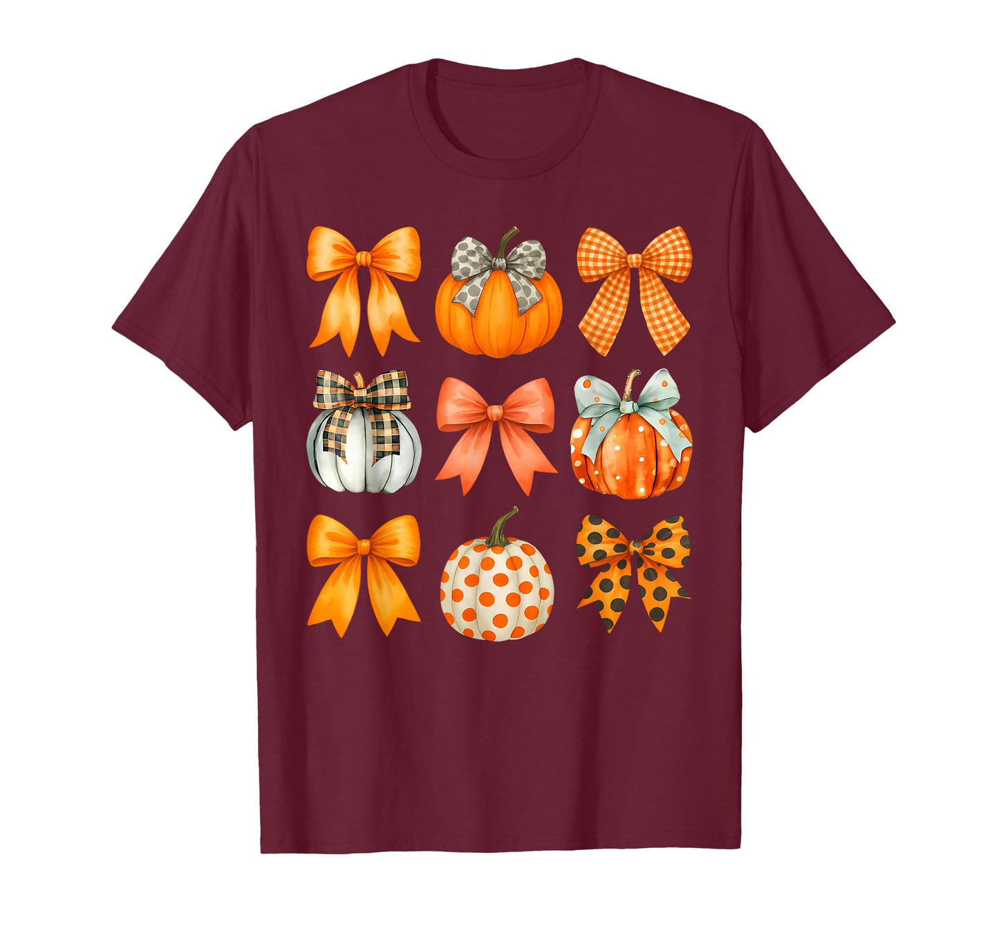 Coquette Bow Pumpkin Season Thanksgiving Autumn Fall Leaves T-Shirt