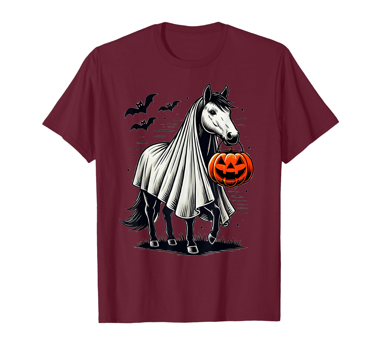 Halloween Horse With Pumpkin Ghost Costume Rider Riding T-Shirt