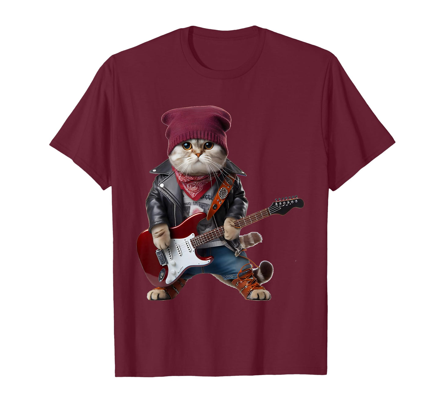 Cat Playing Guitar Cute Funny Cute Kitten Rock Rockin Cat T-Shirt