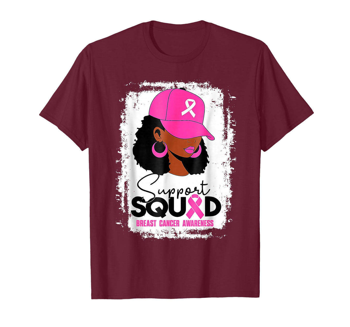 Support Squad Black Women Pink Hat Breast Cancer Awareness T-Shirt