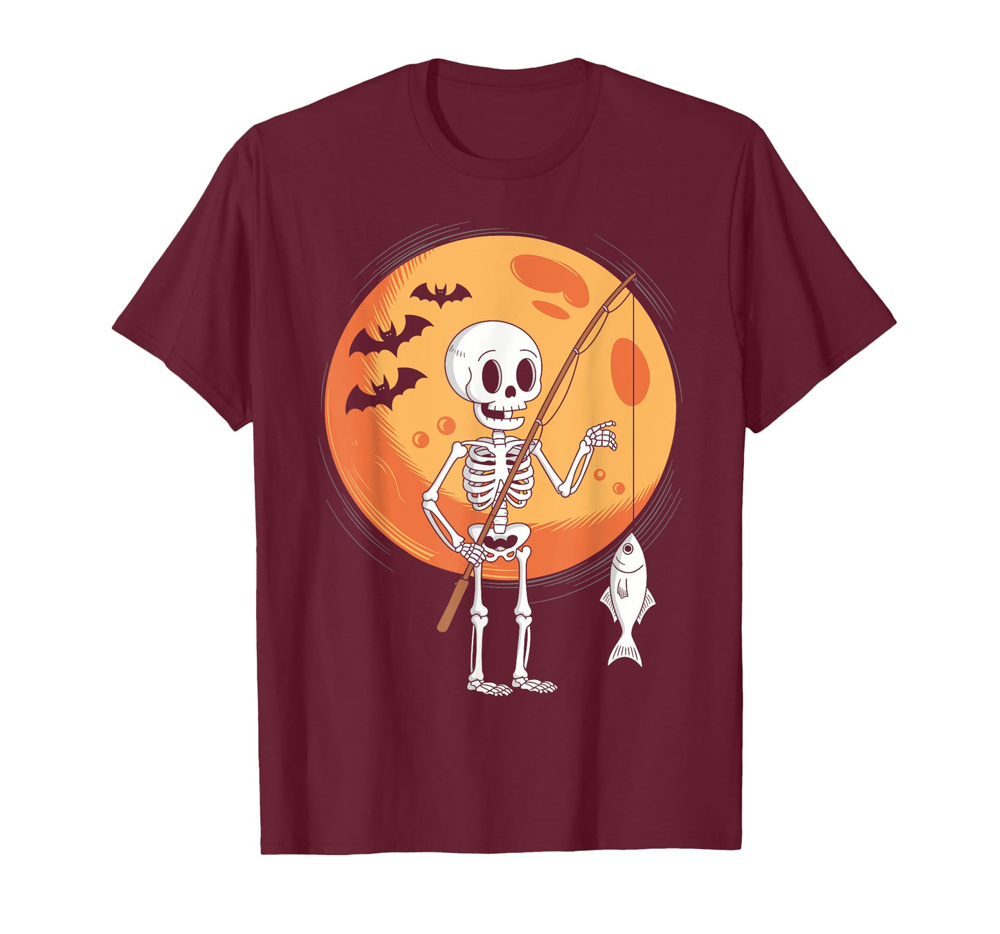 Funny Skeleton Fishing Lovers Moon Spooky Halloween Boys T-Shirt