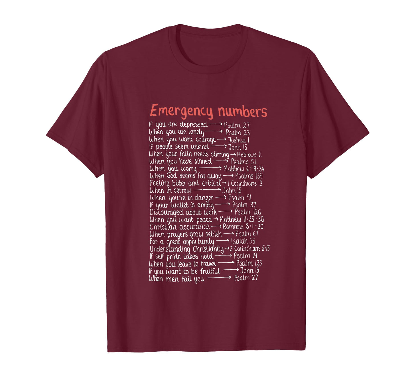 Emergency Numbers Bible Verses Call Upon Me in Time of Need T-Shirt