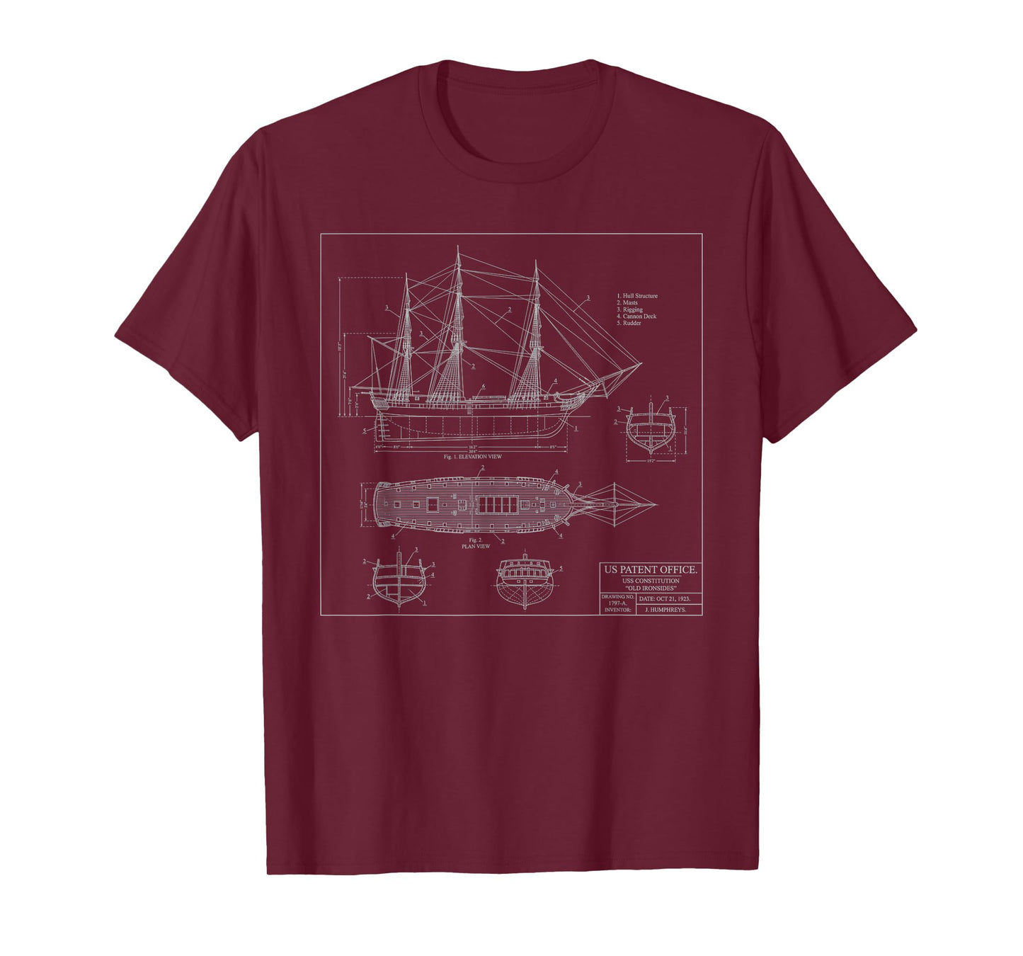 Blueprint Ship Old Ironsides Vintage 1794 USS Constitution T-Shirt
