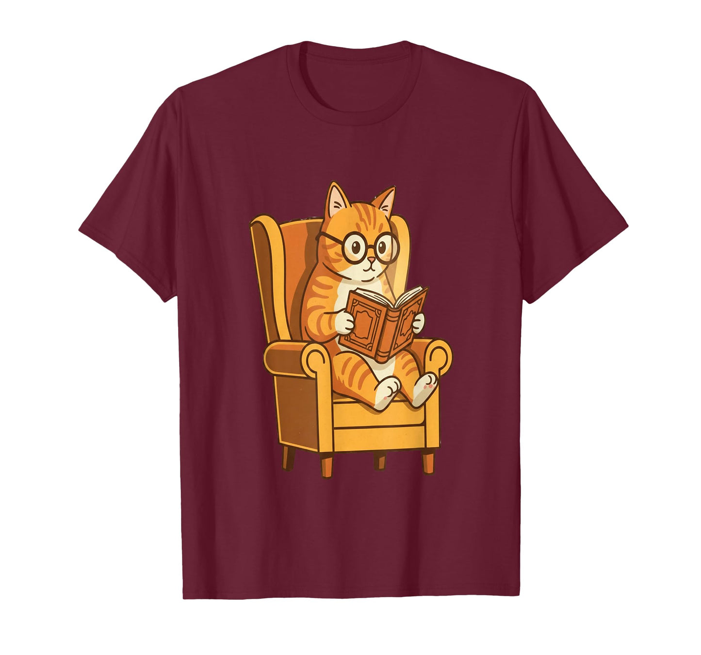 Ginger Tabby Cat Reading Book Glasses Retro Illustration T-Shirt