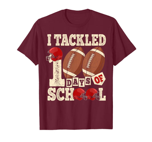 100 Days of School Boys Kids 100th Day of School Football T-Shirt