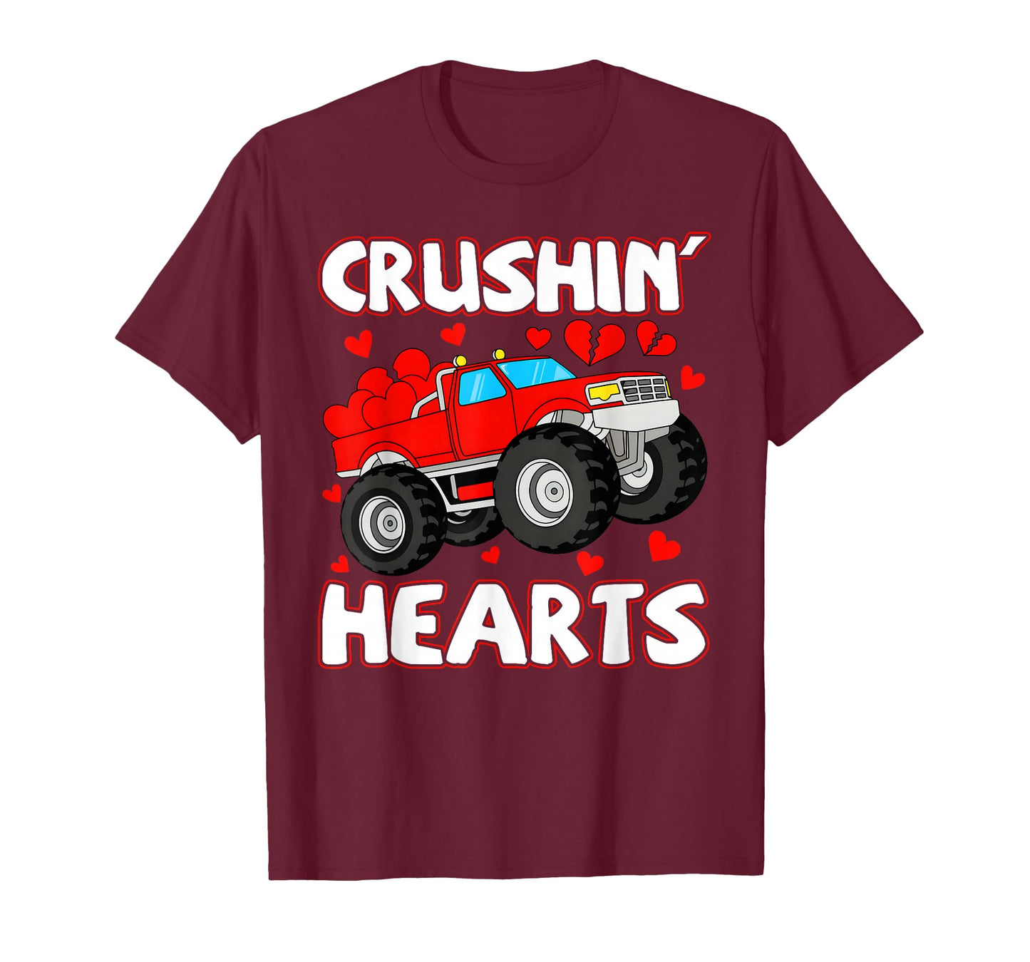 Valentine Crushin Hearts Monster Truck Boys Girls Kids T-Shirt
