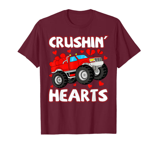 Valentine Crushin Hearts Monster Truck Boys Girls Kids T-Shirt