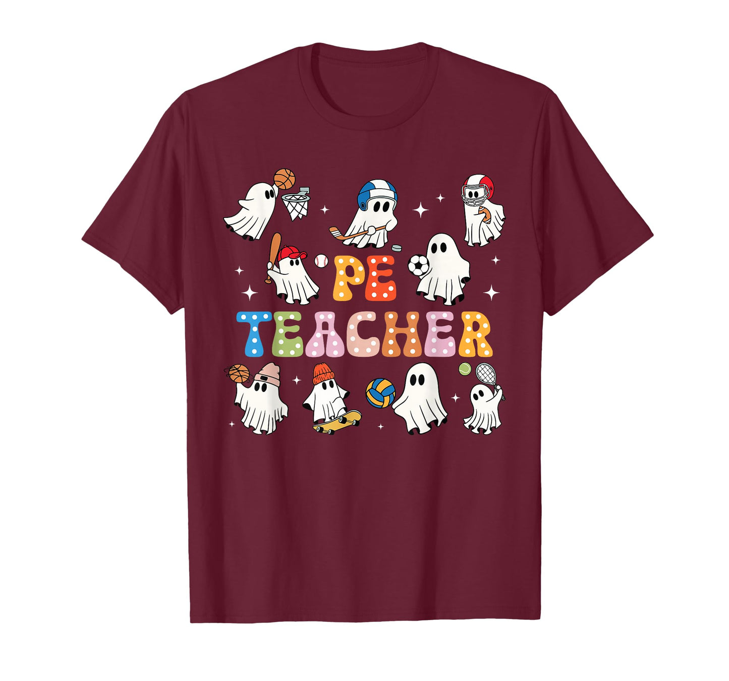 Halloween PE Teacher Ghost Playing Sports Physical Education T-Shirt