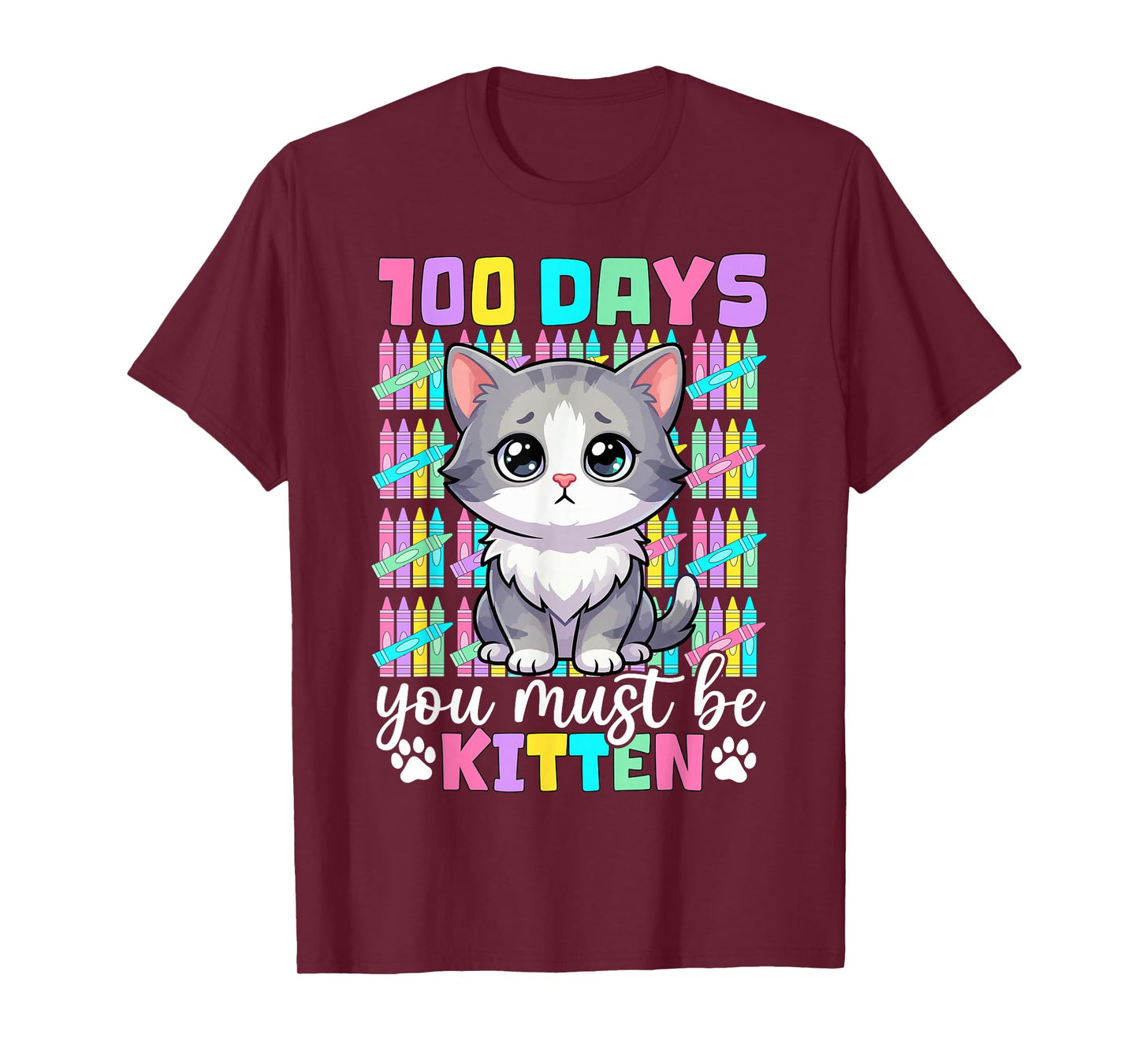 100 Days of School Girls Kids 100th Day of School Kitten Cat T-Shirt