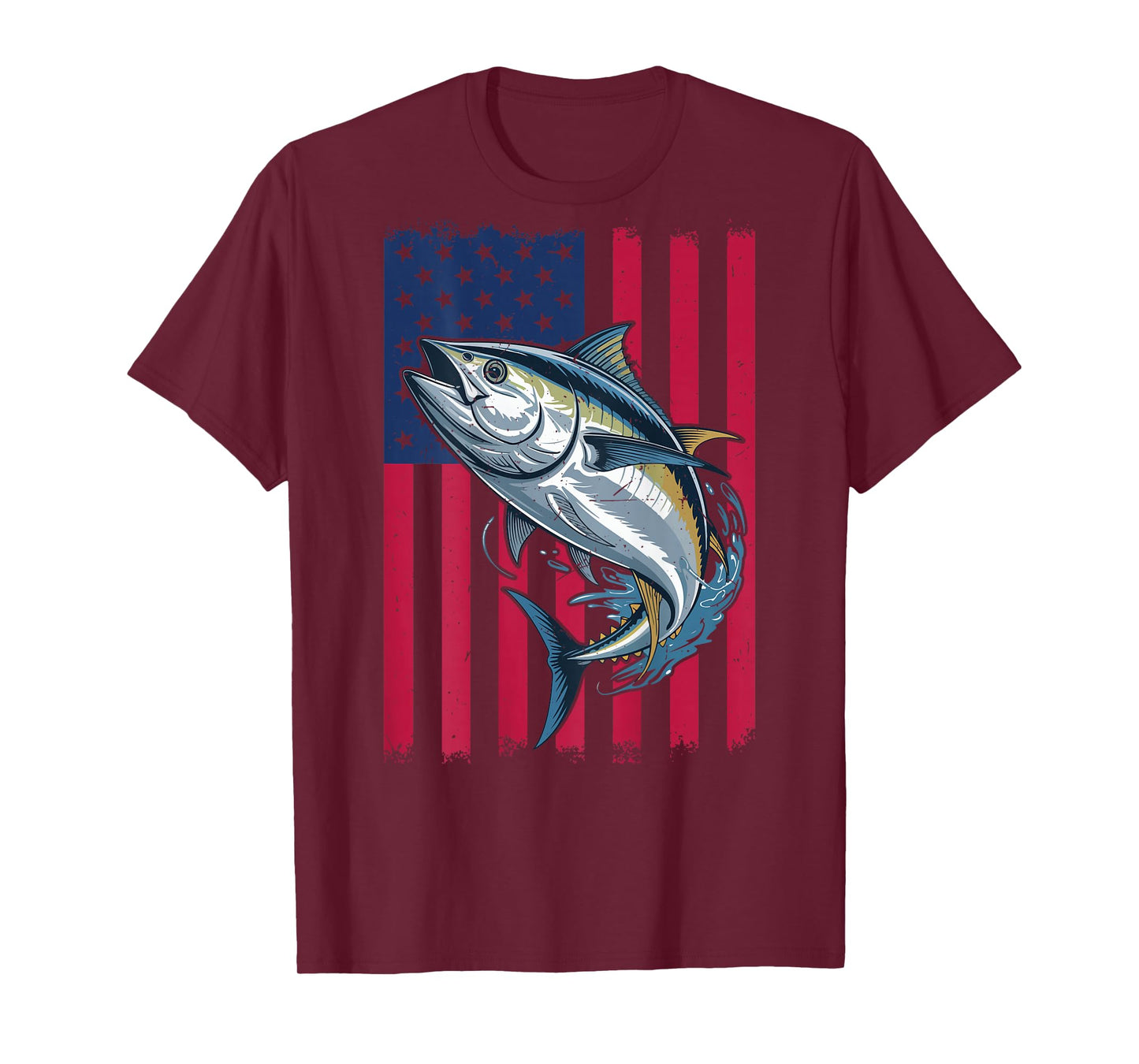Youth Boys Deep Sea Fishing American Flag Bluefin Tuna Fish T-Shirt