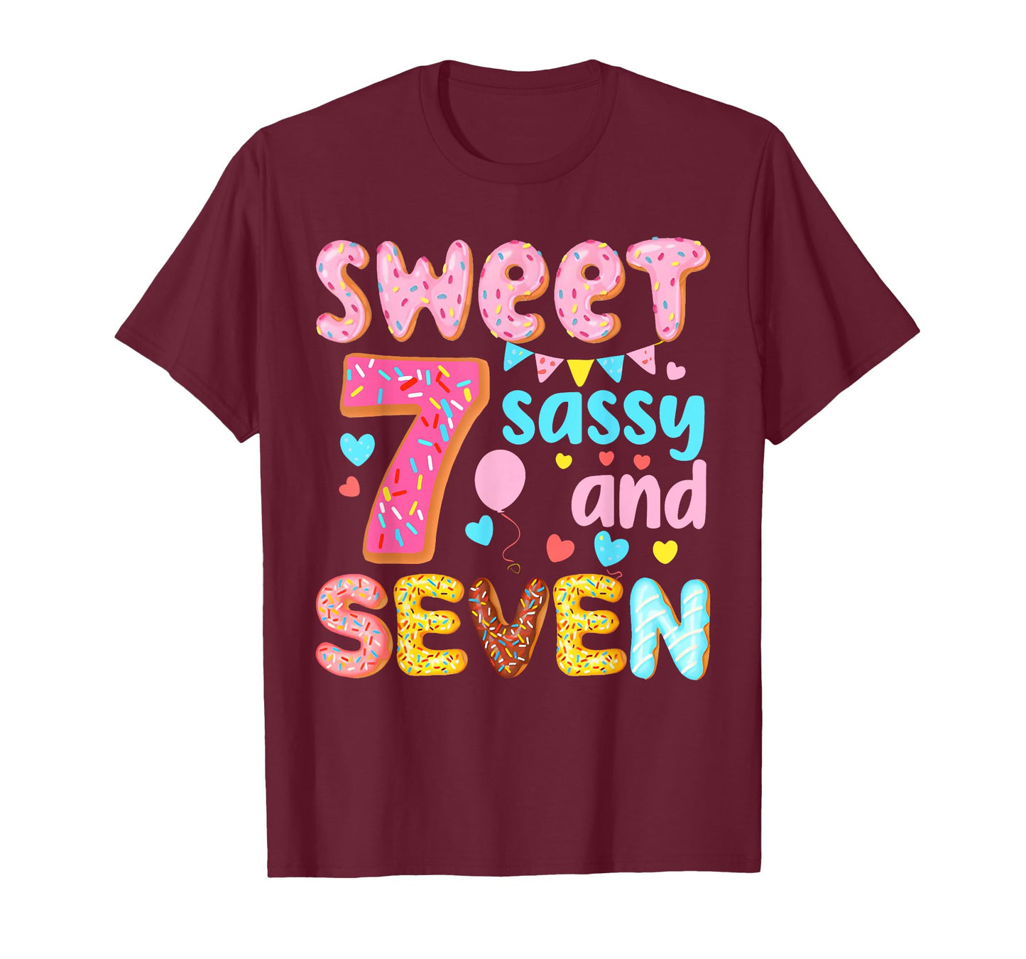 Kids Sweet Sassy And Seven Birthday Girl Donut T-Shirt