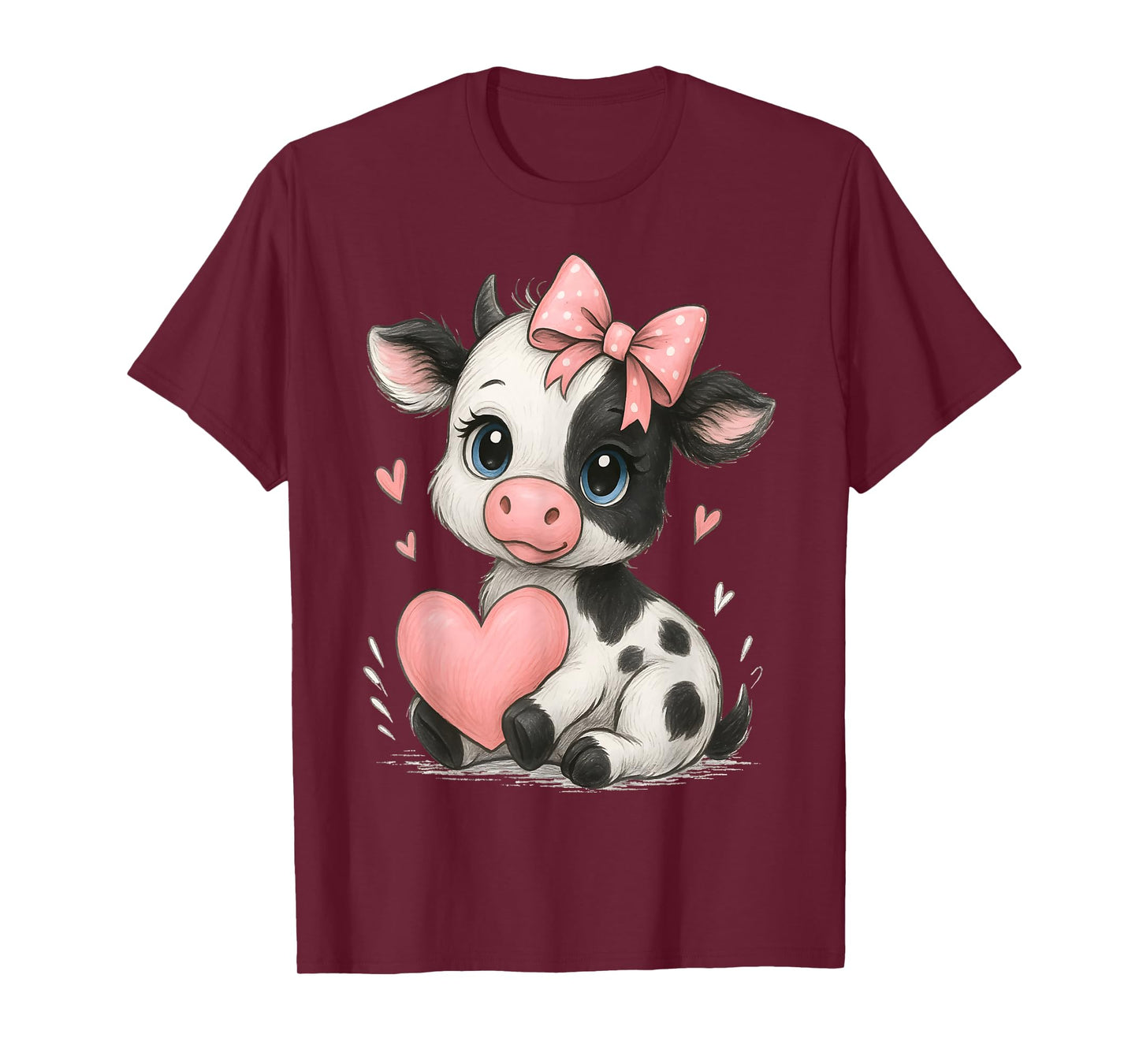 Adorable Baby Cow With Pink Coquette Bow Holding Heart T-Shirt