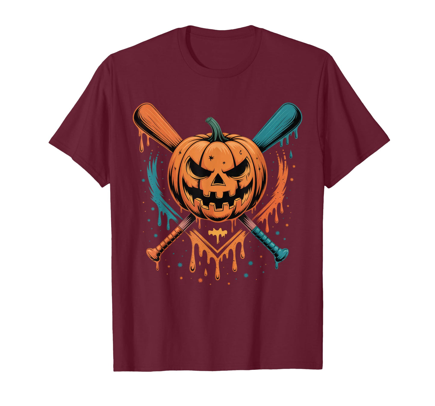Pumpkin Halloween Baseball Ice Cream Drip Spooky Boys Youth T-Shirt