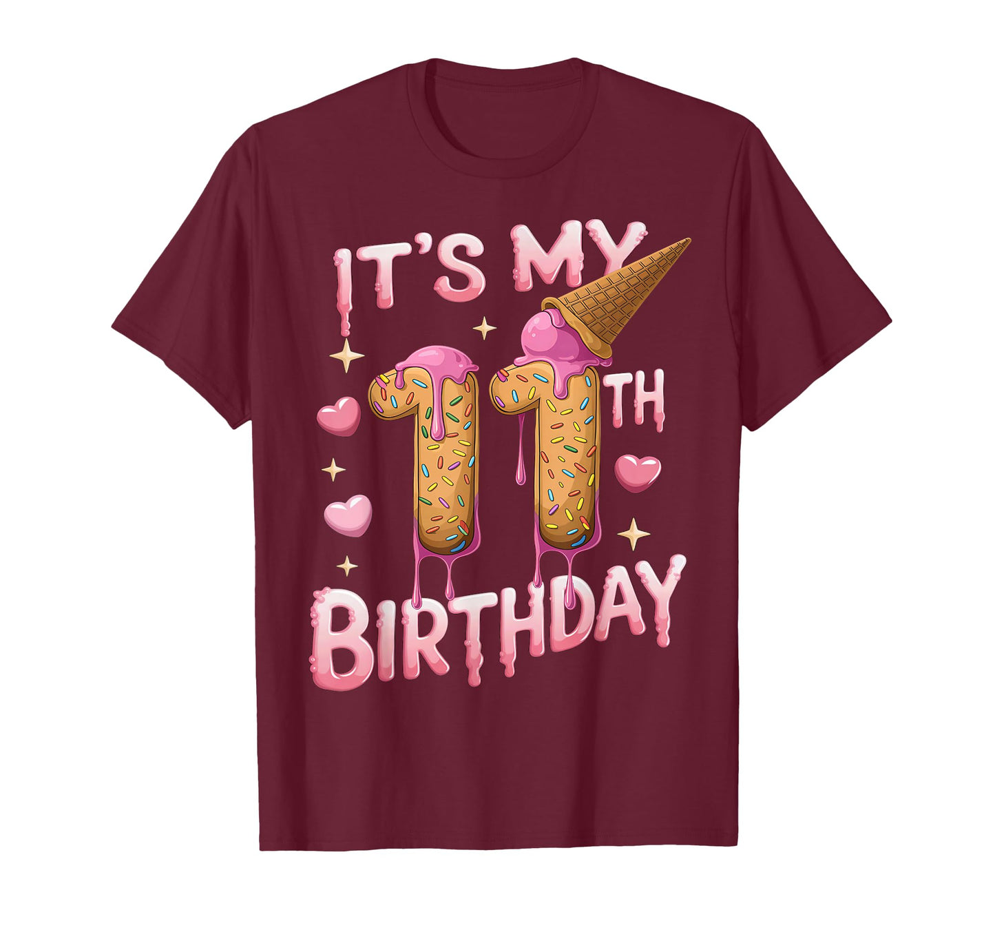 Ice Cream 11th Birthday Shirt For Girls 11 Year Old Birthday T-Shirt