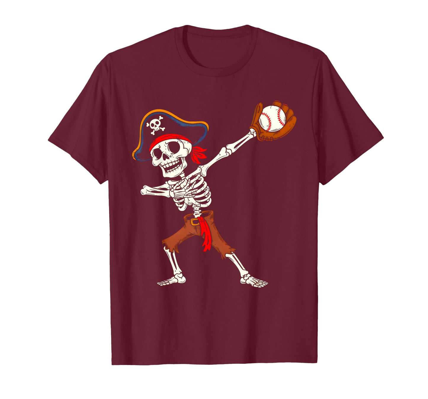 Skeleton Pirate Baseball Halloween Costume Boys Kids Toddler T-Shirt