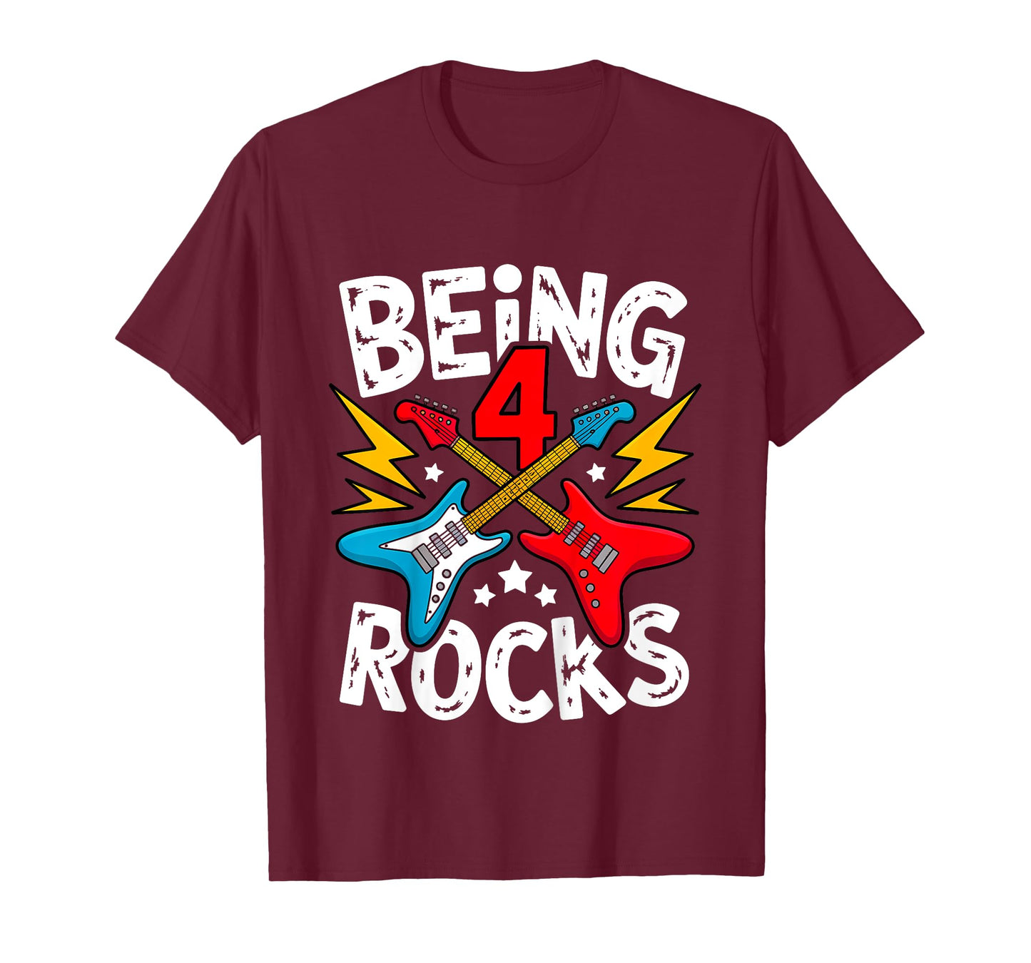 Kids Being 4 Rocks Electric Guitar Birthday Party T-Shirt