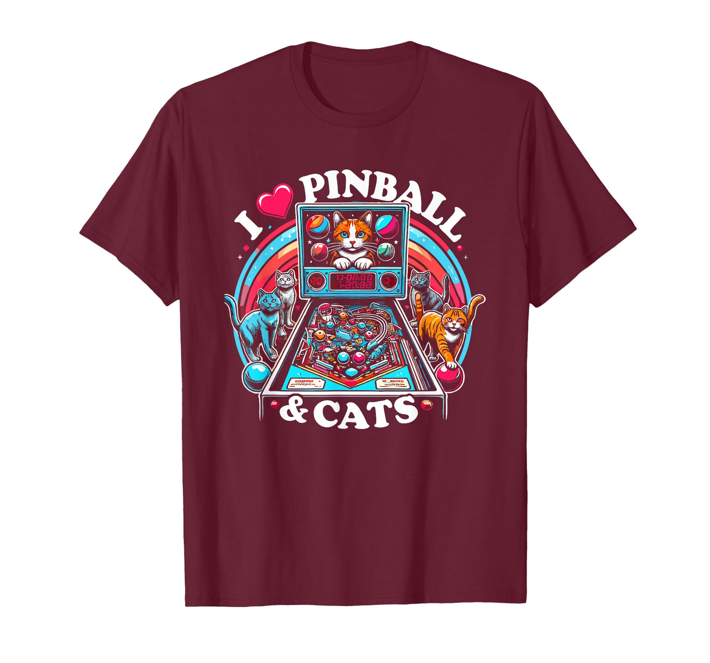 Pinball and Cats 90s Nostalgia Pinball Wizard Pet Cat Lover Men Women T-Shirt