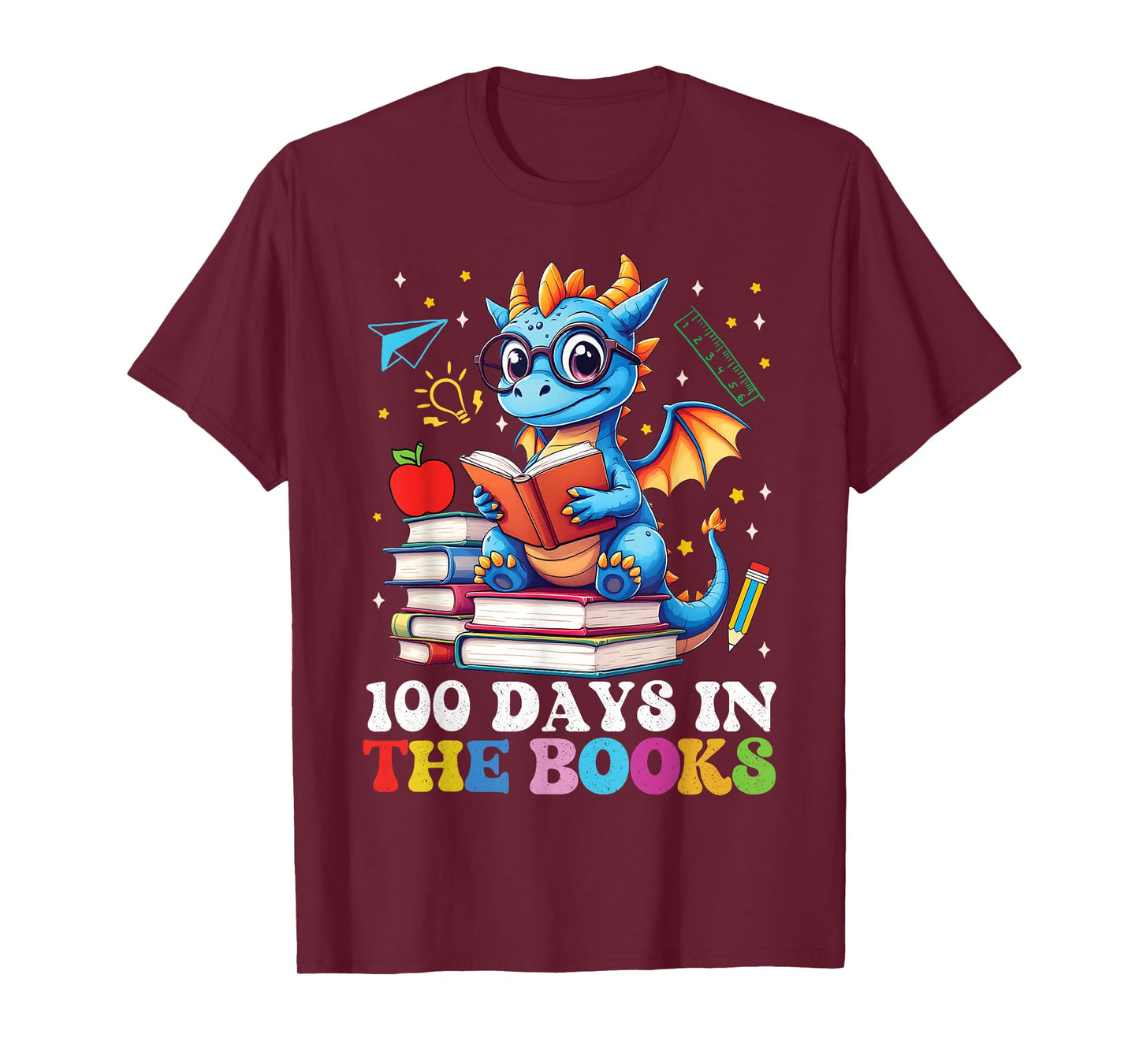 100 Days of School Dragon Reading 100th Day Boys Girls Kids T-Shirt