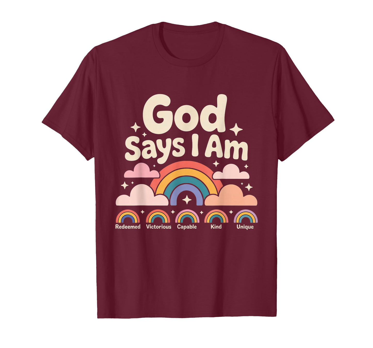 God Says I Am Pastel Rainbow Christian Kids T-Shirt