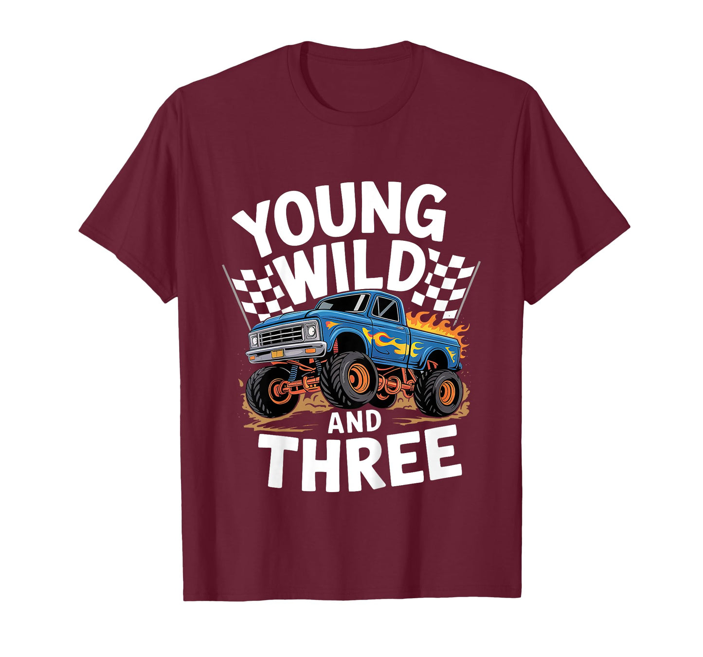Kids 3rd Birthday Monster Truck Young Wild And Three 3 Year Old T-Shirt