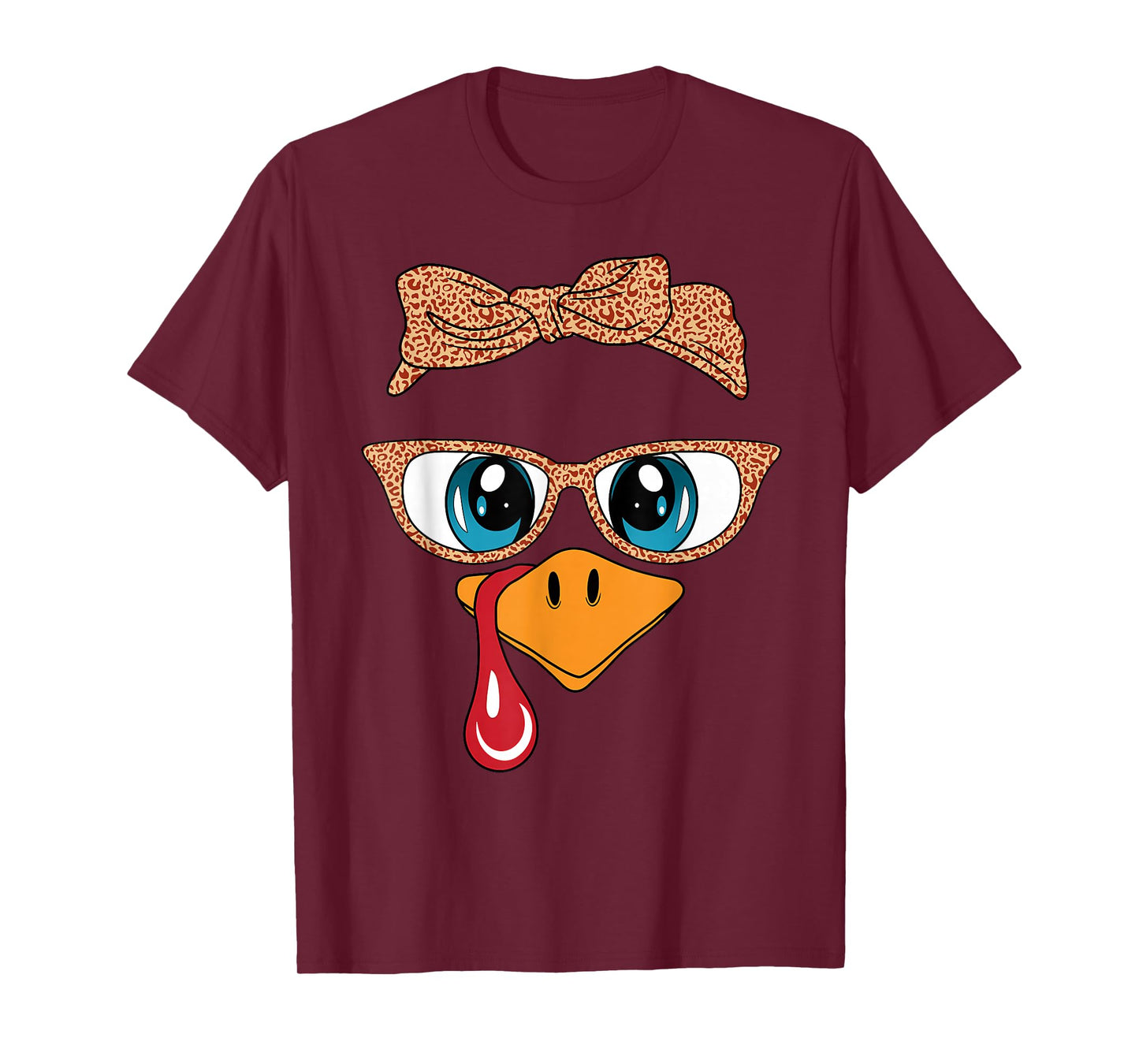 Women Turkey Face Leopard Glasses Funny Thanksgiving Women T-Shirt