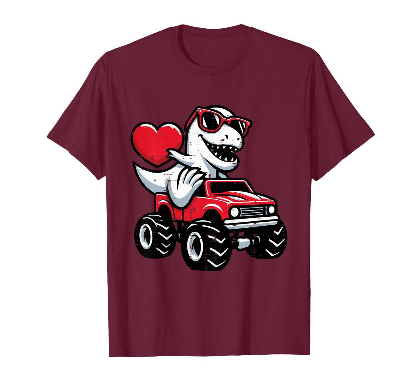 Kids Valentines Day Dino Heart Sunglasses Monster Truck Boys Kids T-Shirt