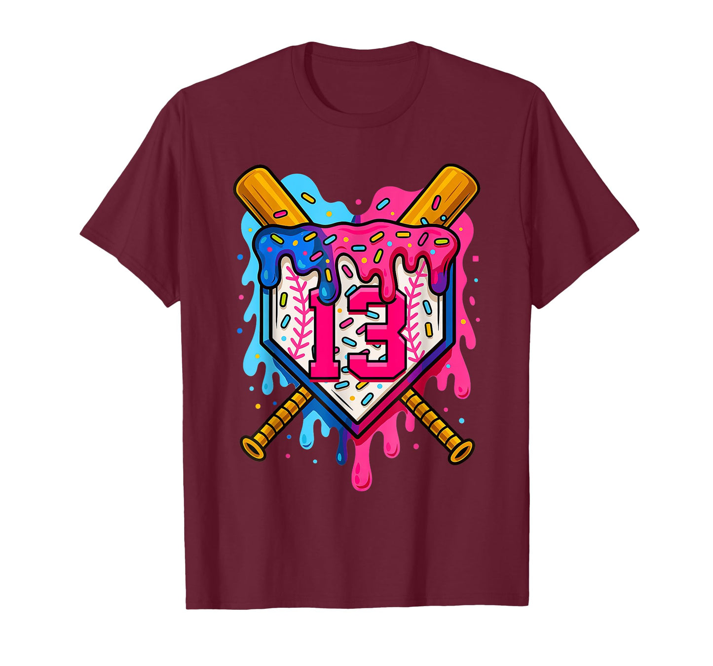 13th Baseball Birthday Ice Cream Drip Boys Girls 13 Years T-Shirt