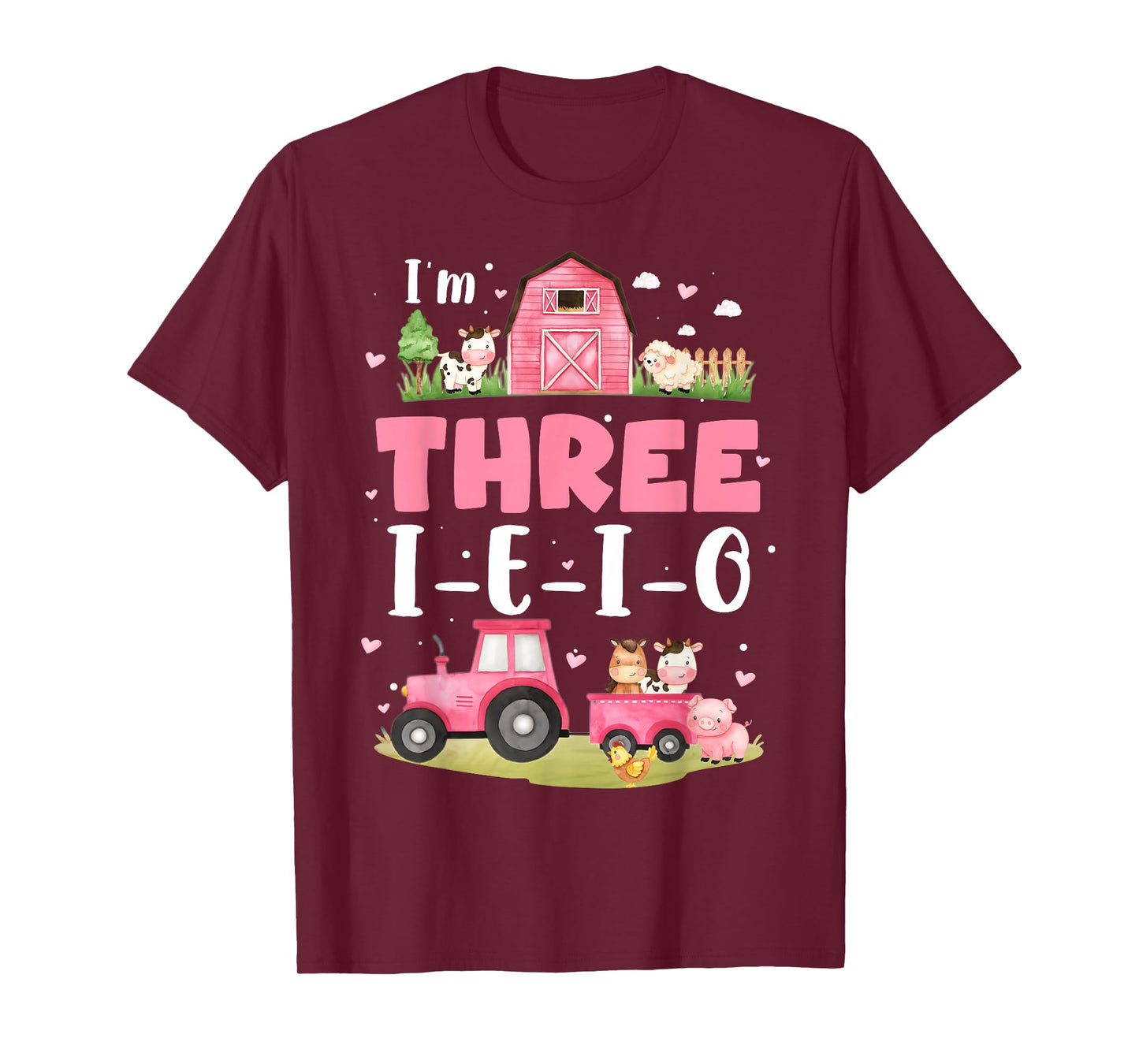 I'm Three I-E-I-O Farm Animal Birthday 3 Year Old Kids T-Shirt