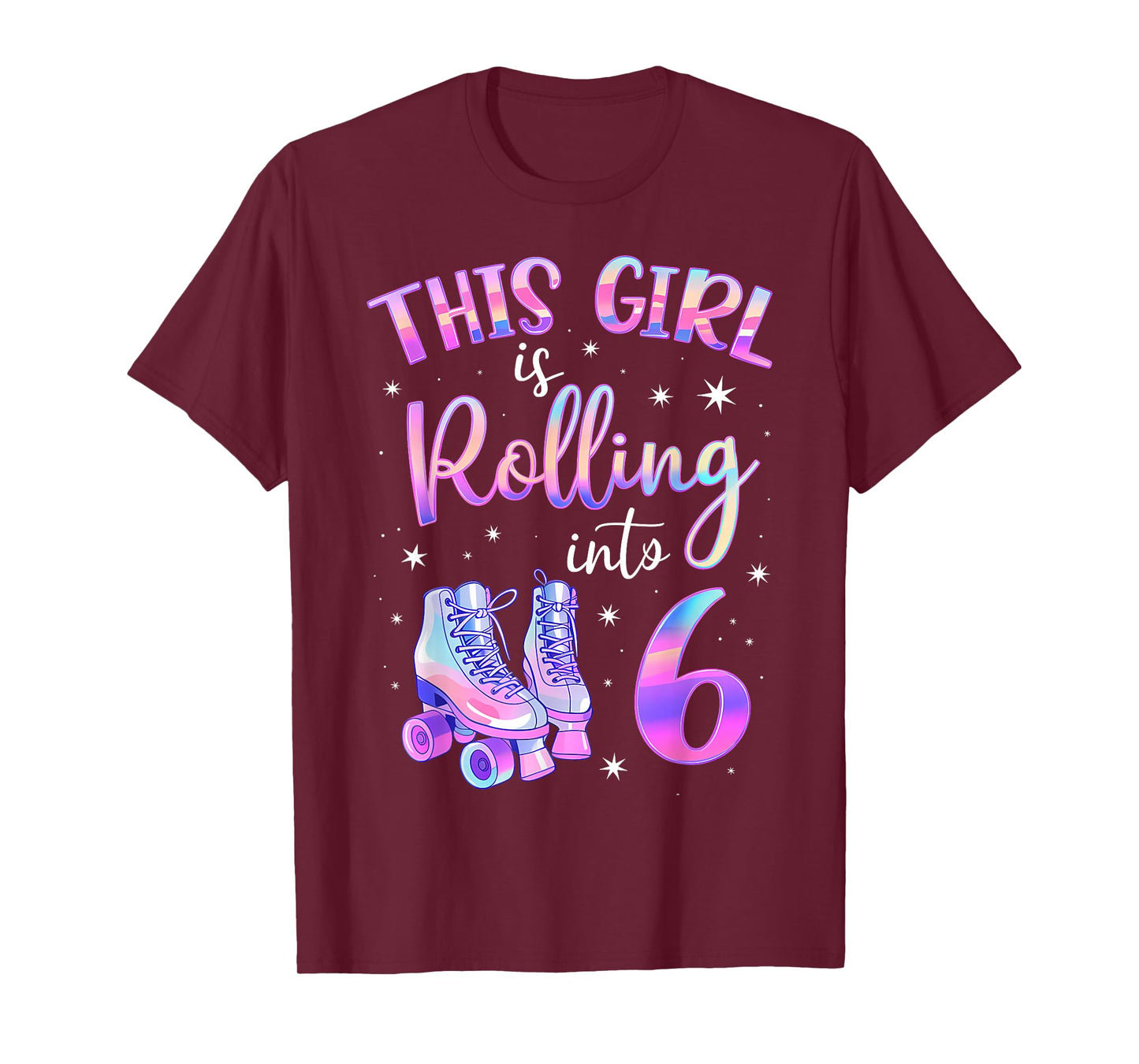 Funny Rolling Into 6 Roller Skating 6th Birthday Girl Party T-Shirt