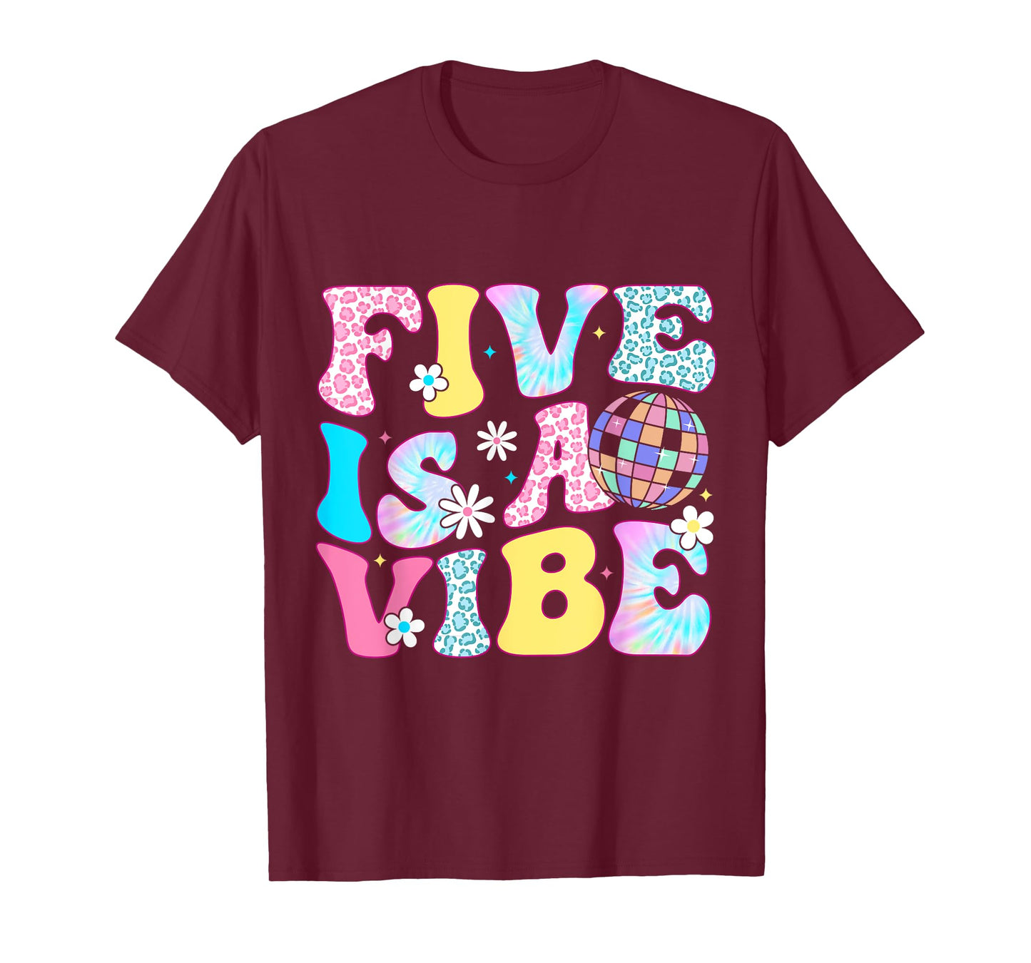 Five Is A Vibe 5 Years Old Bday Groovy Disco 5th Birthday T-Shirt