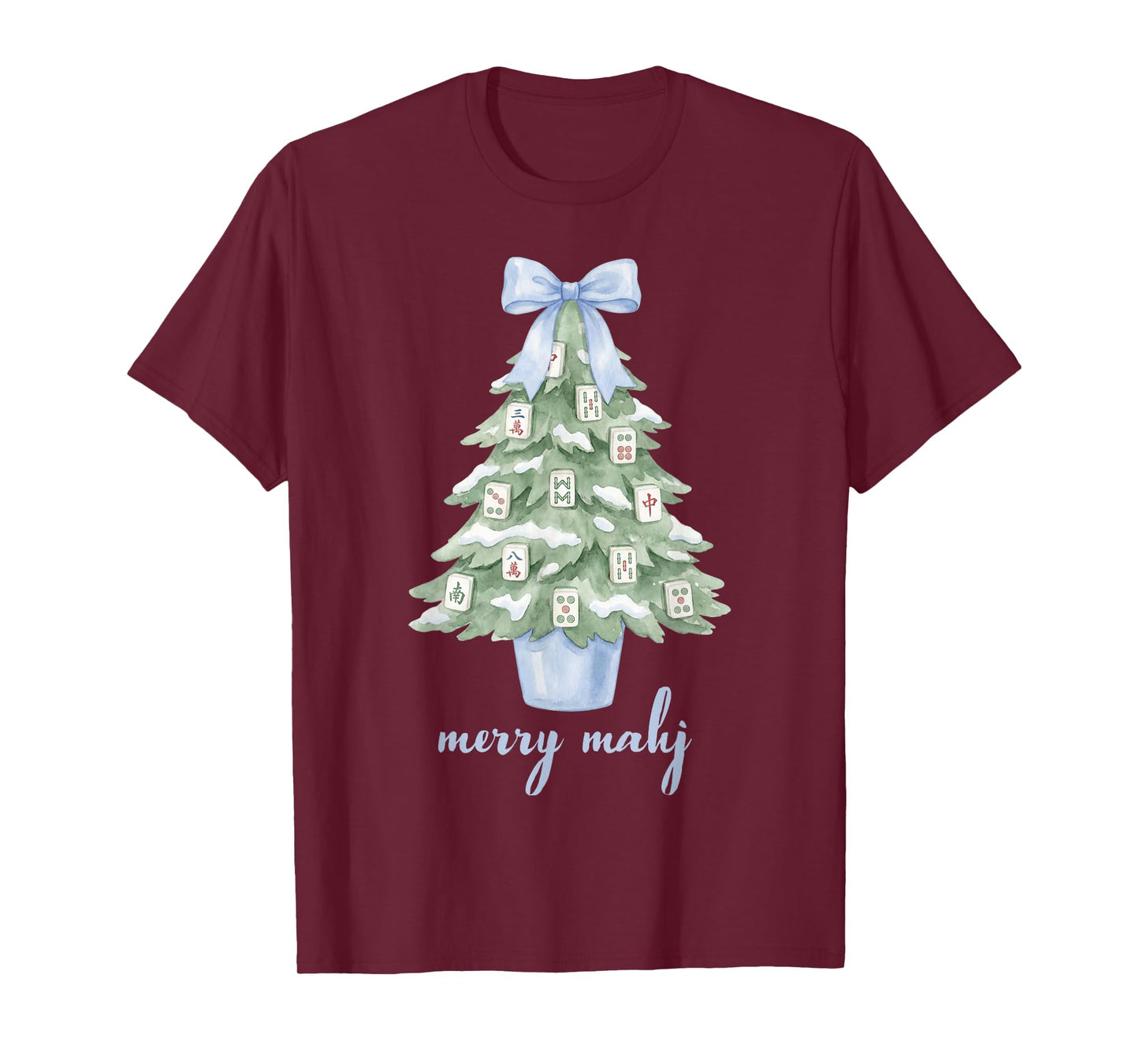 Merry Mahjong Christmas Tree Preppy Chinoiserie Mahj Party T-Shirt