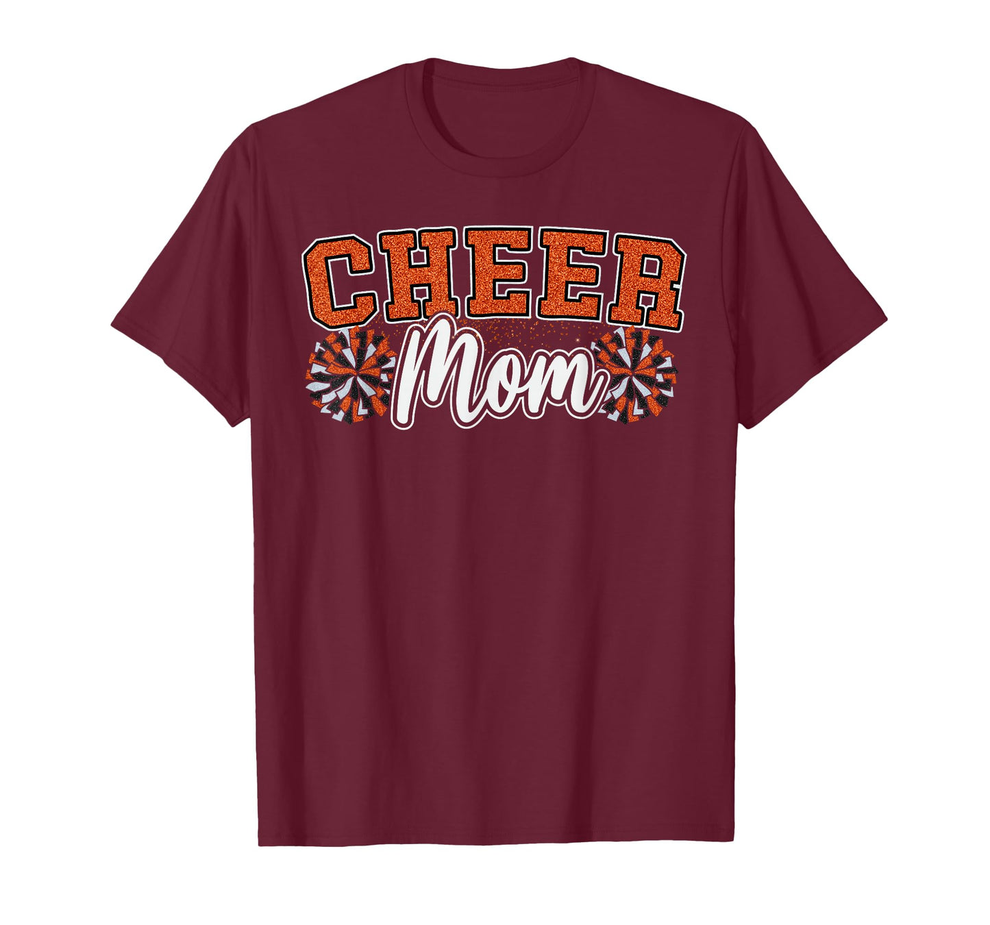 Funny Loud Proud Cheer Mom Mama Cheerleading Orange Pom Poms T-Shirt