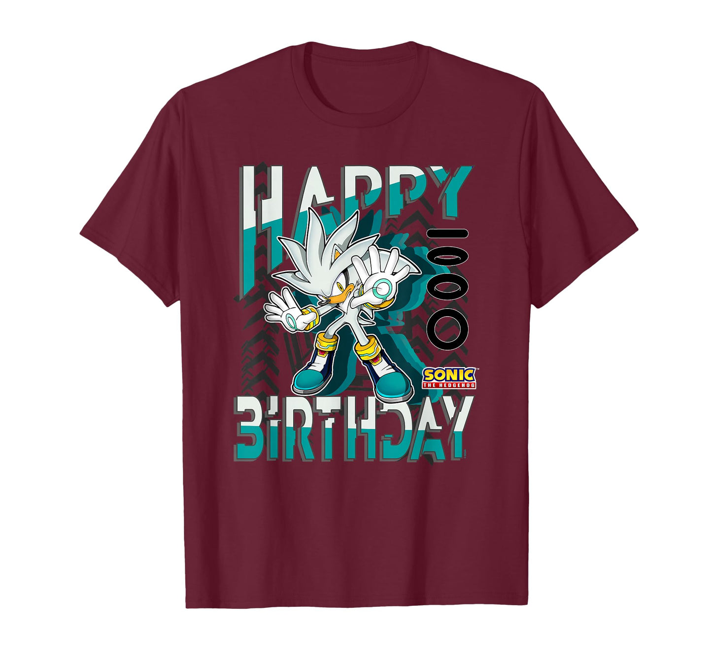 Sonic The Hedgehog Happy Birthday Silver Grid Chest Poster T-Shirt
