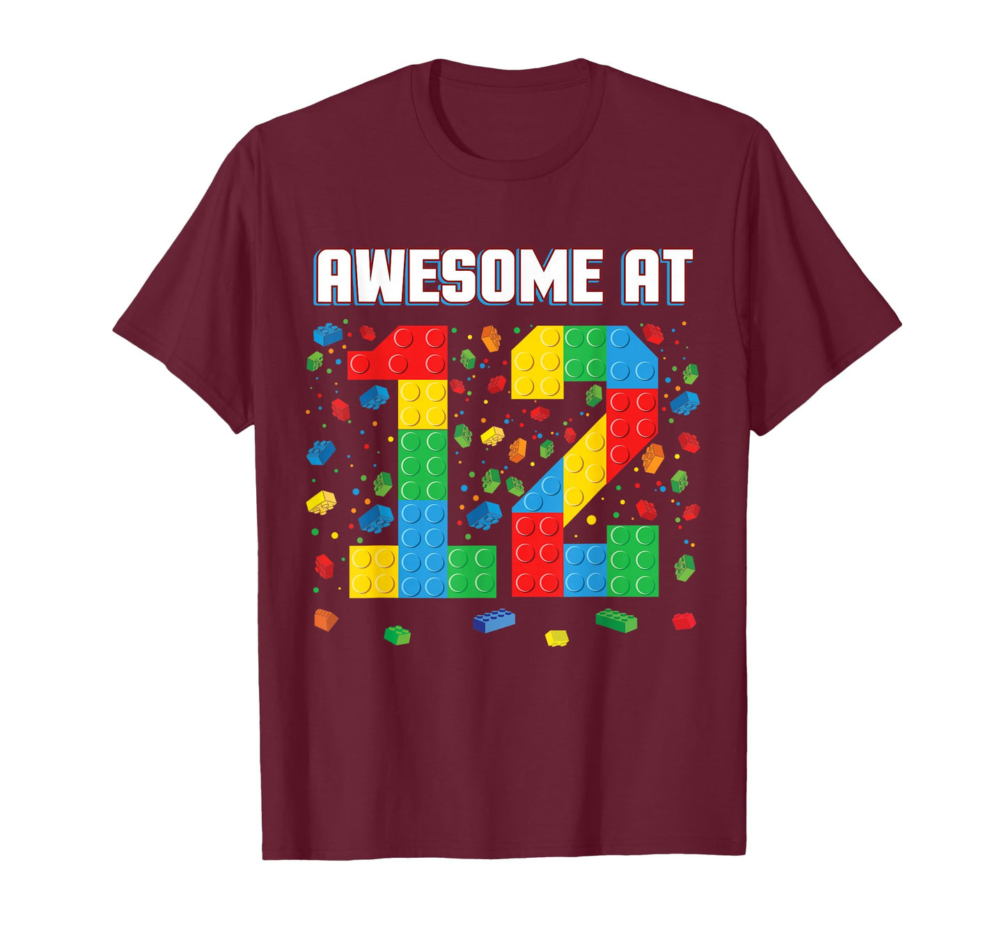 Awesome at 12 Year Old Birthday Kids Block Building Brick T-Shirt