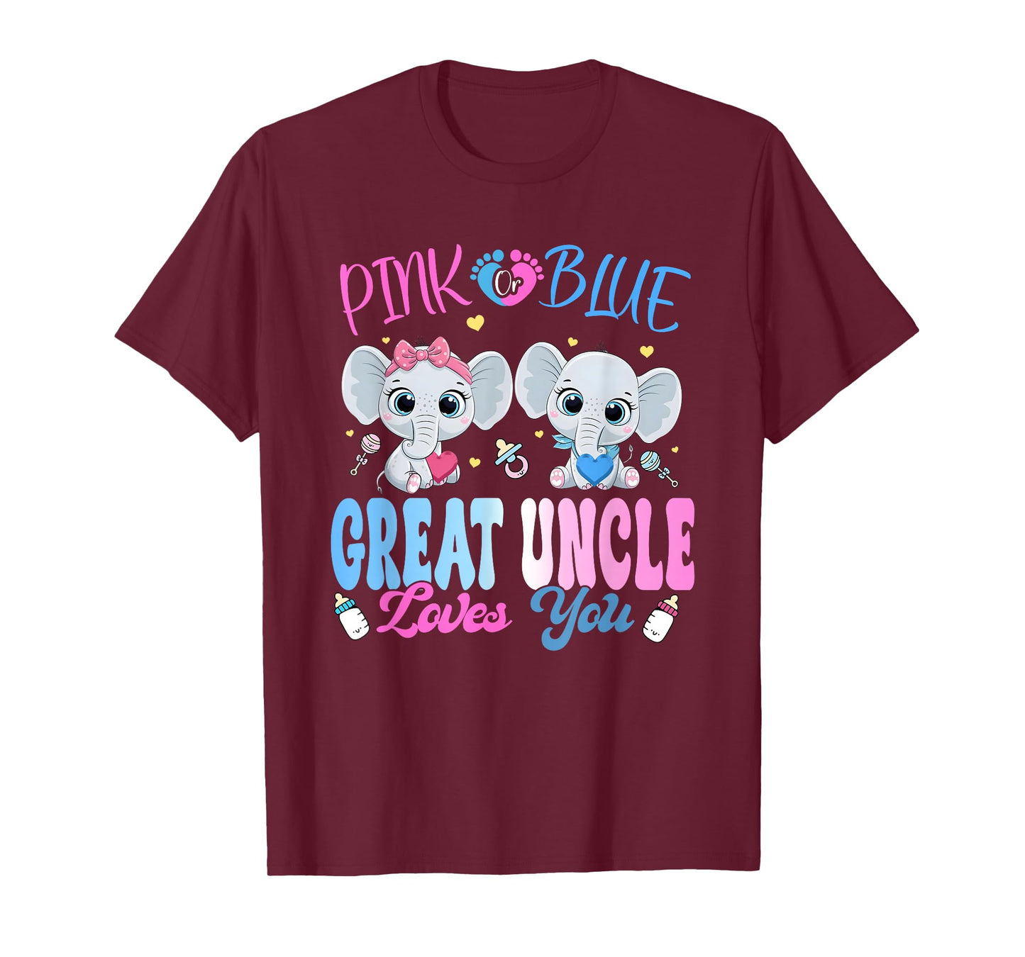 Pink or Blue Great Uncle Loves You Gender Reveal Elephant T-Shirt