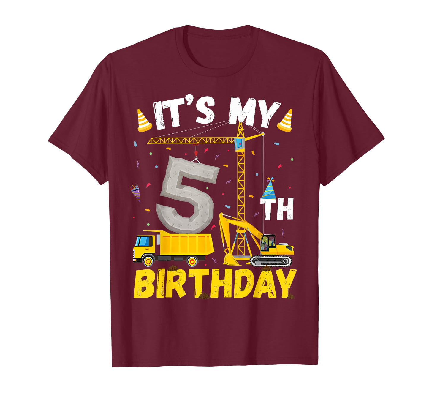 5th Birthday Boy Construction Excavator 5yr Five 5 Year Old T-Shirt