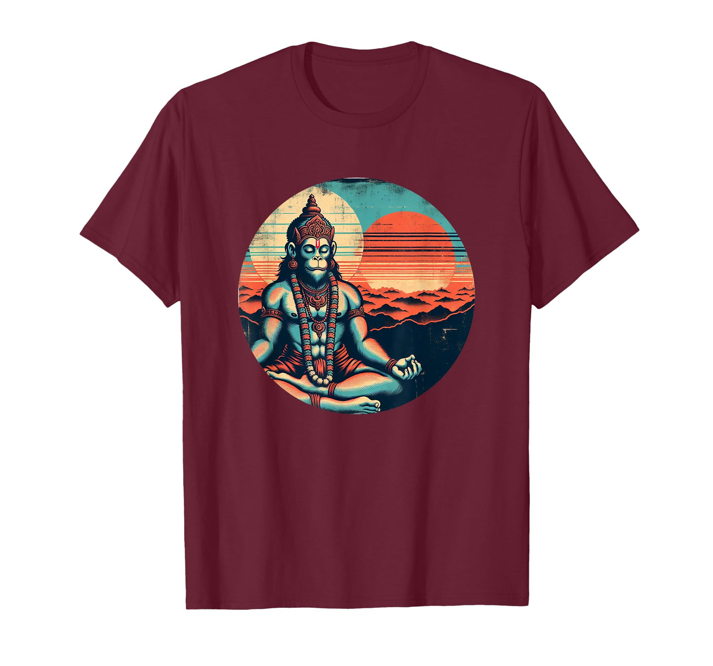 Meditating Hanuman Vintage Sunset Empowering Yoga Meditation T-Shirt