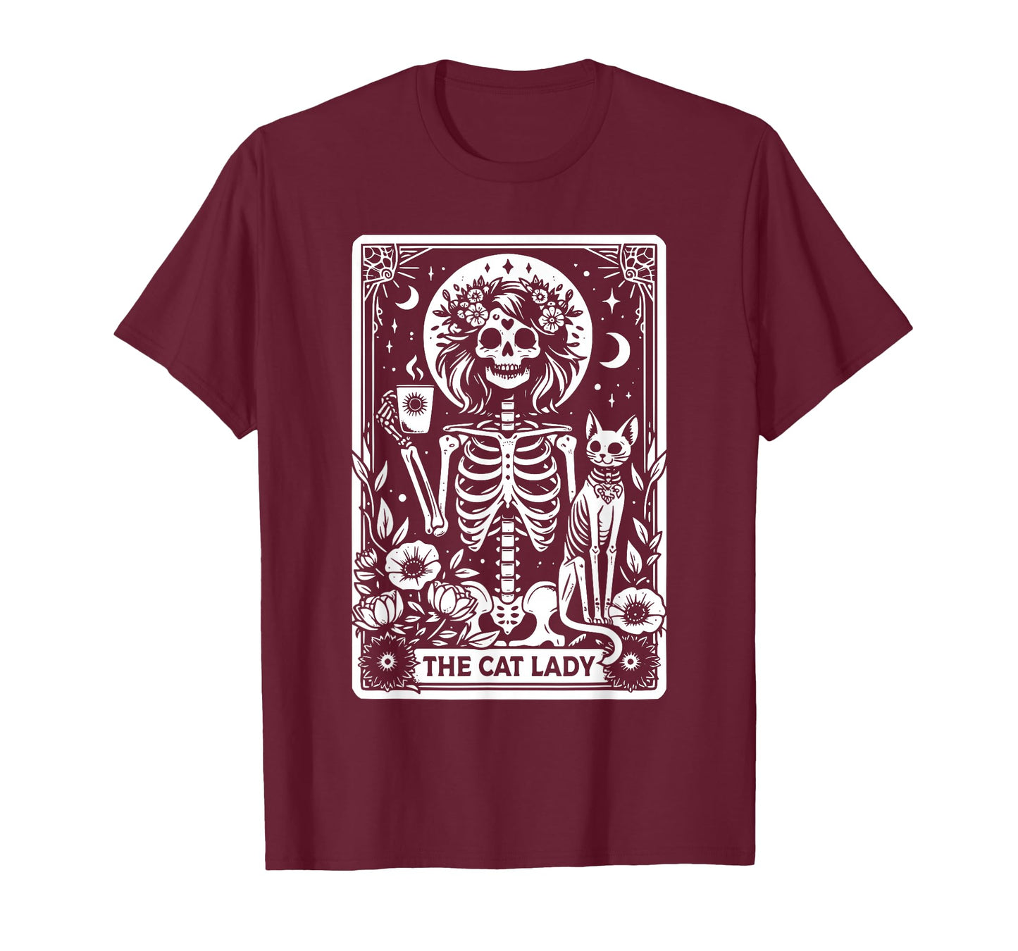 The Cat Lady Tarot Cards Skeleton Coffee Cat Tarot Card T-Shirt