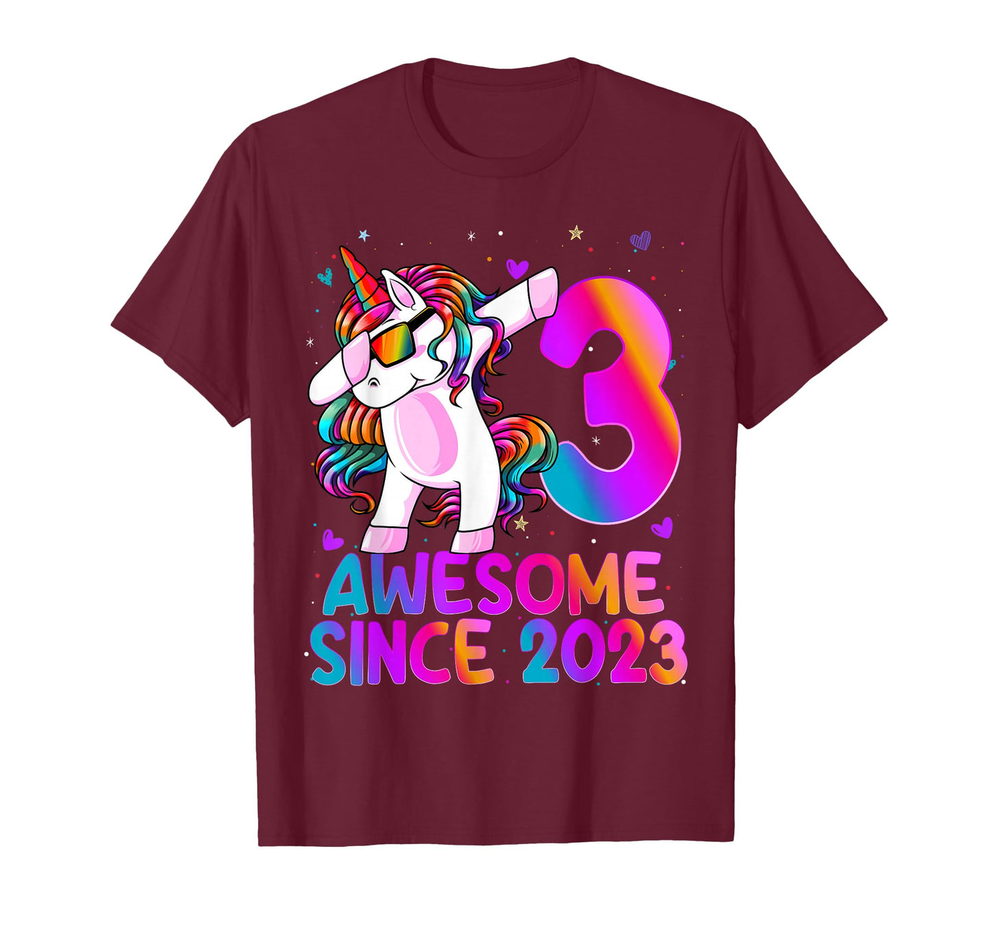 3 Year Old Girl Awesome Since 2023 Unicorn 3rd Birthday Girl T-Shirt
