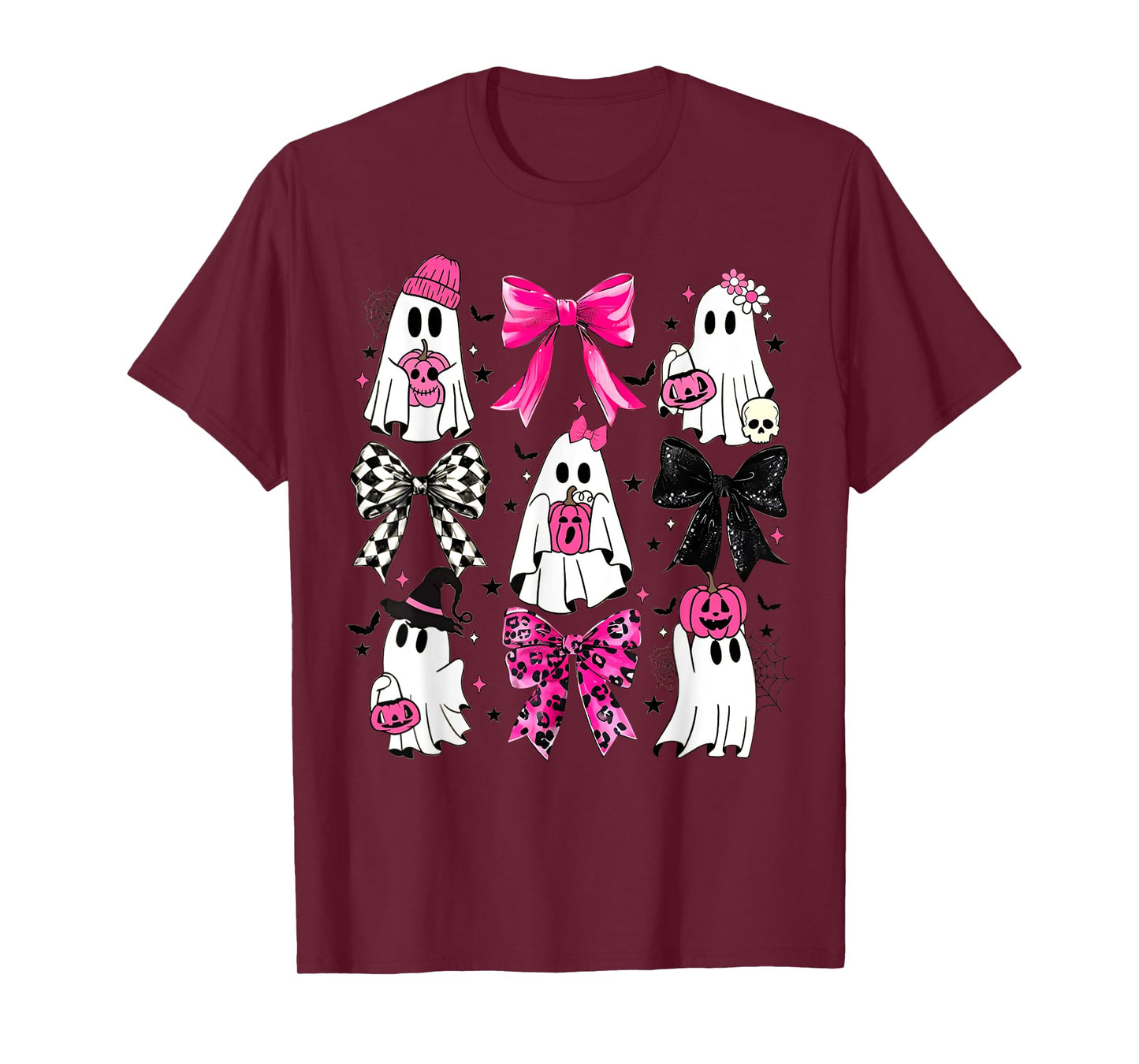 Cute Ghost Coquette Aesthetic Pink Bows Spooky Season Girl T-Shirt