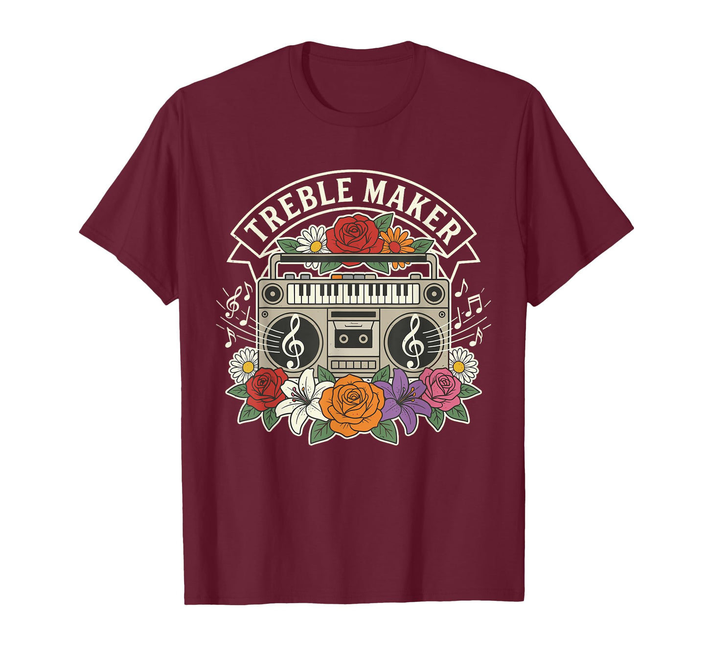 Treble Maker – Funny Music Pun Quote Boombox Floral Design T-Shirt