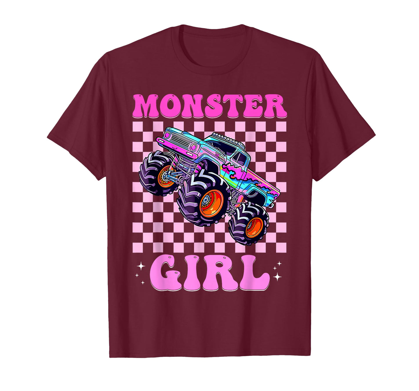 Kids Monster Truck Girl Pink Monster Trucks Lover Mom Groovy T-Shirt