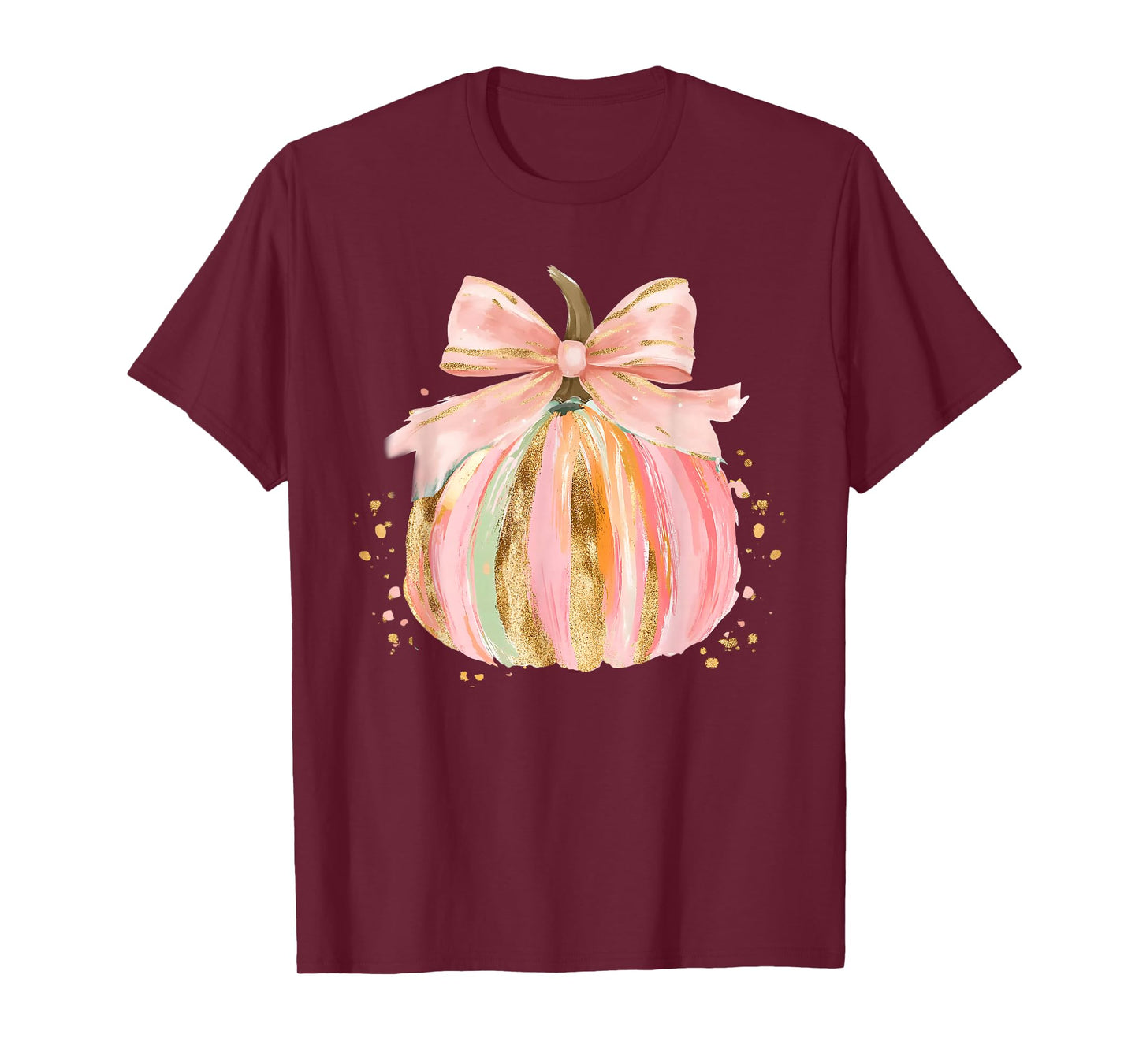 Pumpkin Season Coquette Bow Thanksgiving Autumn Fall Leaves T-Shirt